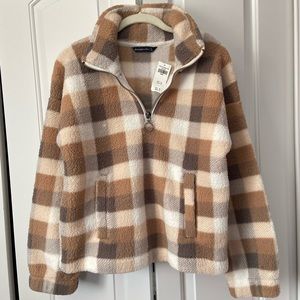 Abercrombie and Fitch Plaid Sherpa Half-Zip